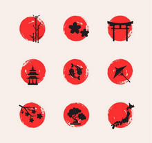 古典水墨风格中国元素图标AI素材