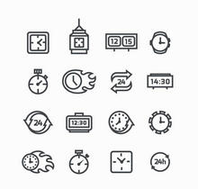 黑色创意的线性时钟图标大全AI素材