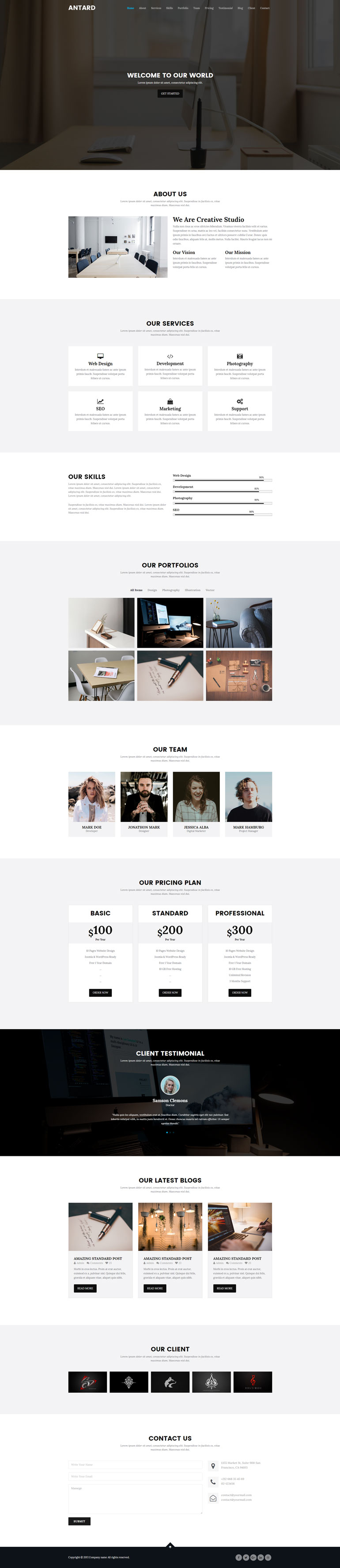 html5响应式黑色单页网站模板