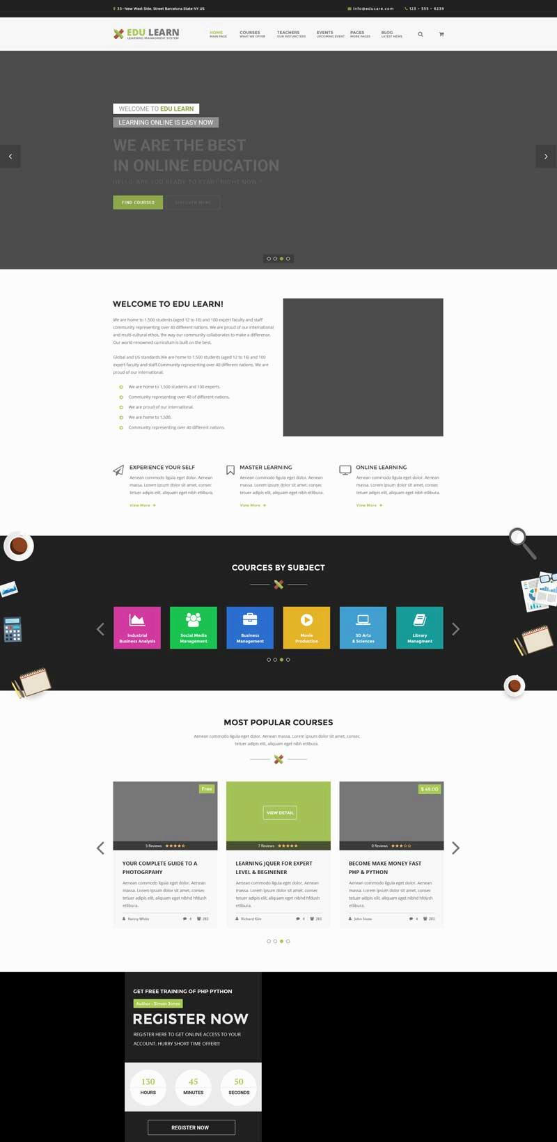 黑色扁平化的网络教育学院课程培训网站模板