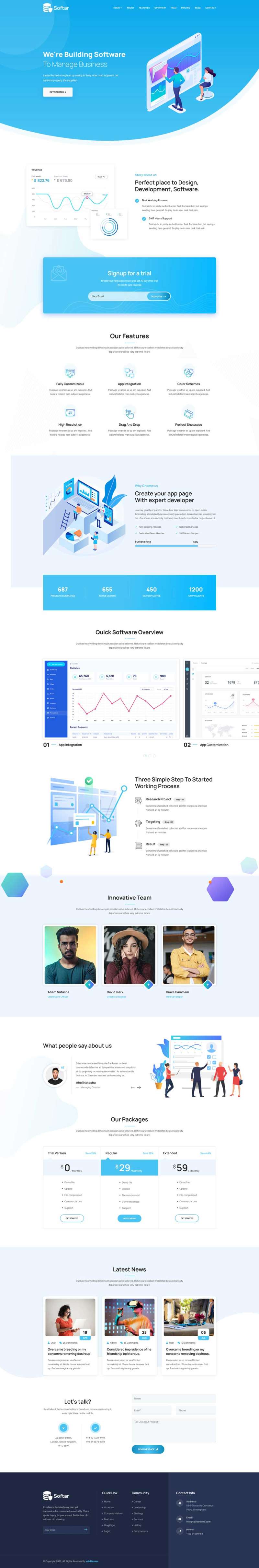 蓝色的办公软件着落页模板