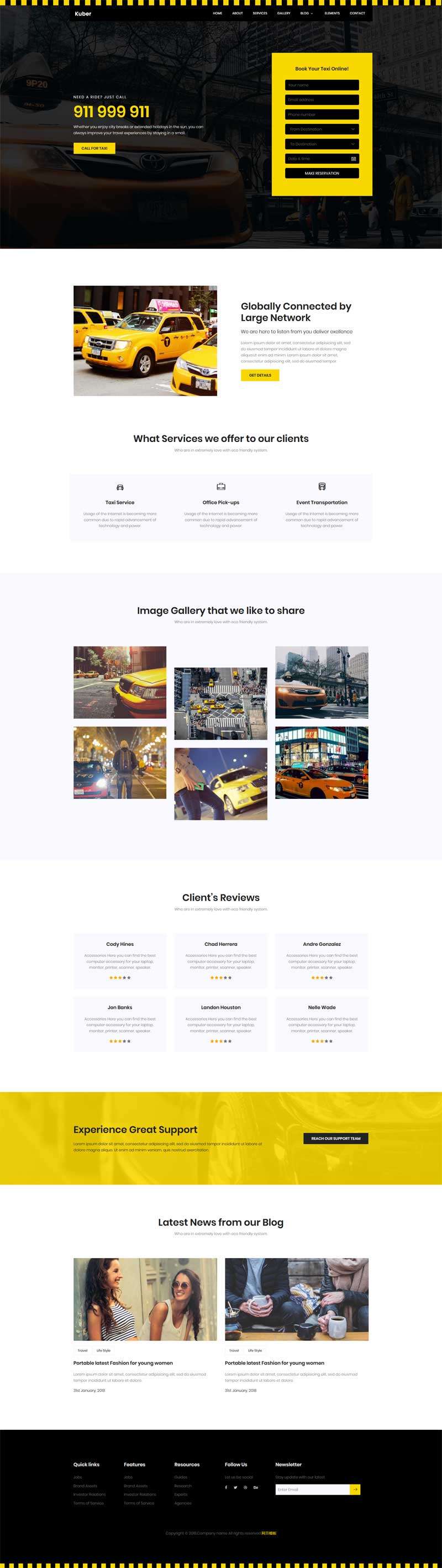 黄色的出租车服务公司网站模板