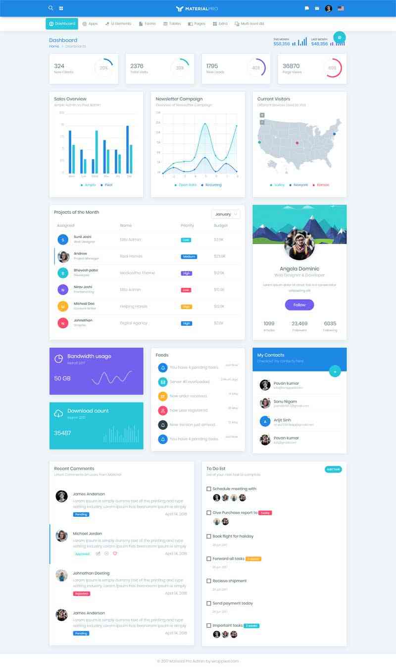 蓝色横版的流量统计后台app手机管理模板