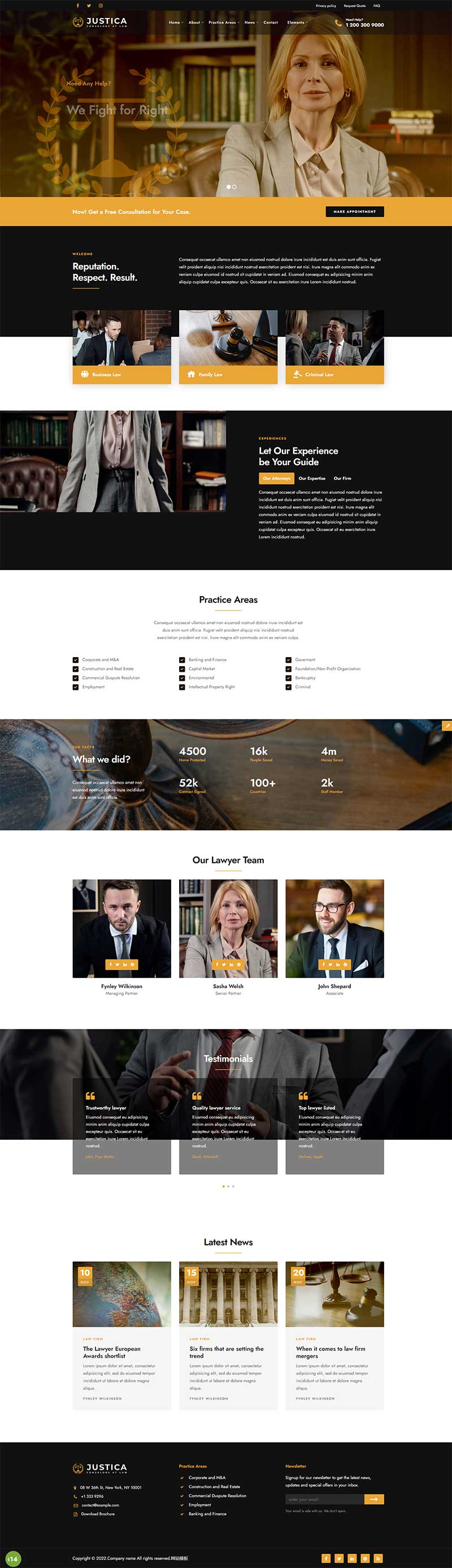 bootstrap法律咨询律师事务所html5静态模板