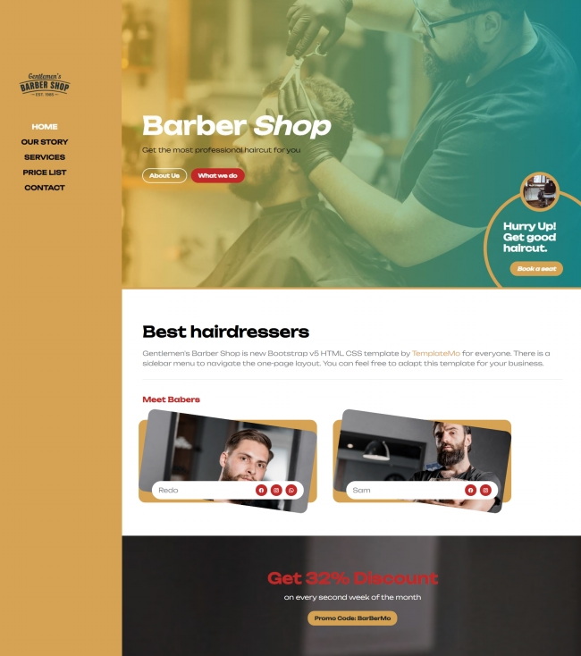 创意侧栏美发服务企业html单页模板