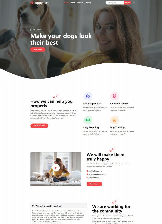 宠物店动物寄养服务公司html网站模板