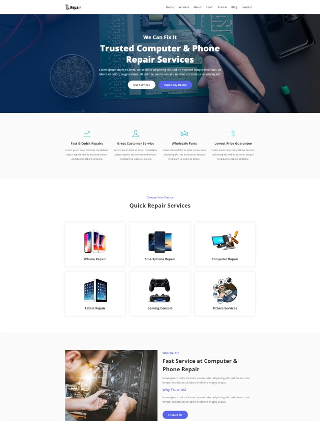 电脑手机维修服务公司html5网页模板