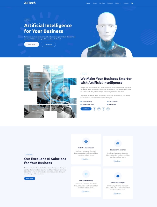 人工智能机器人研发科技公司html5网站模板