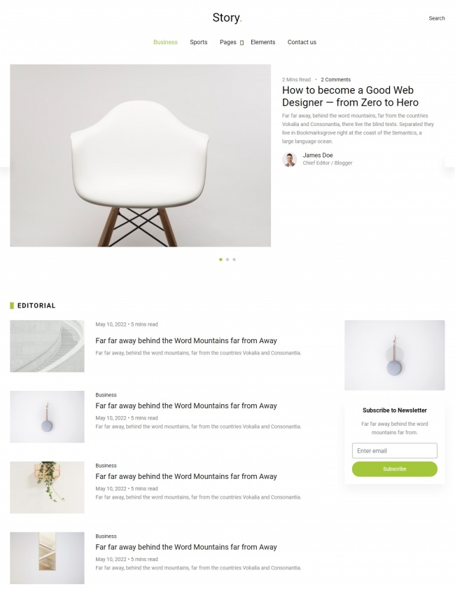 简洁英文版资讯博客类网页模板