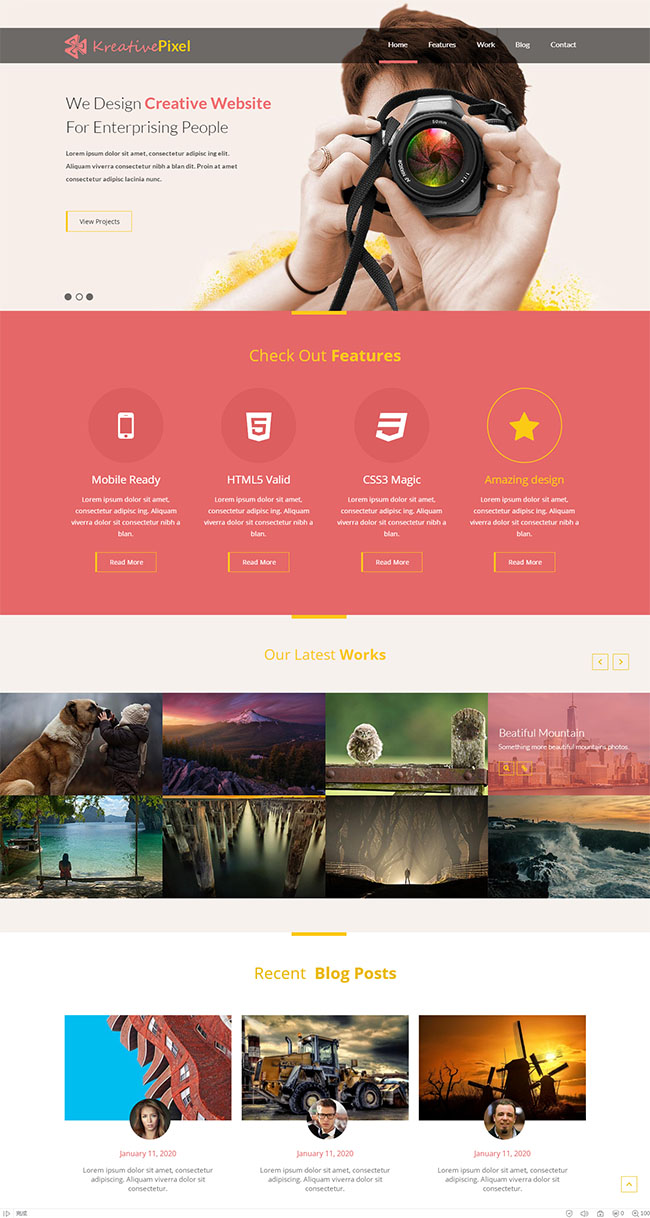 大气摄影作品展示服务公司响应式模板