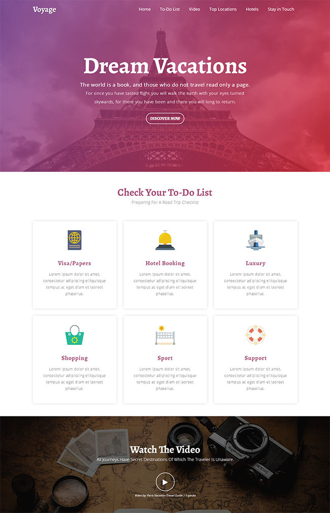 Bootstrap国外旅游攻略介绍单页html模板