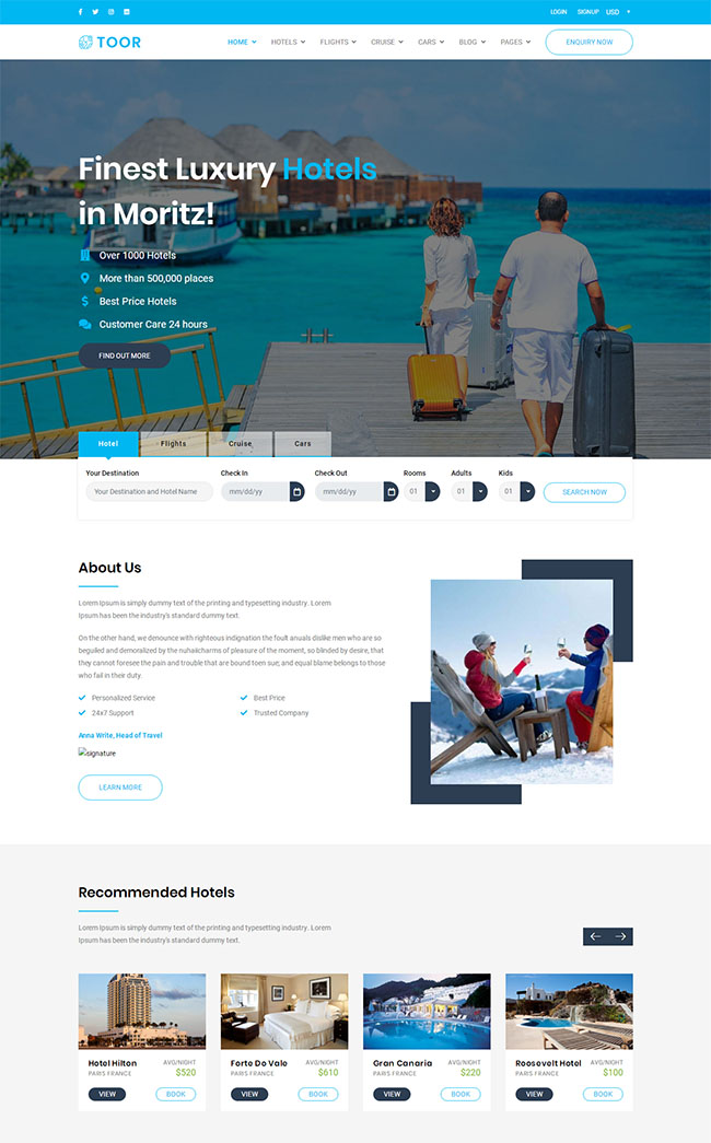 旅游酒店汽车租赁服务公司html网站模板