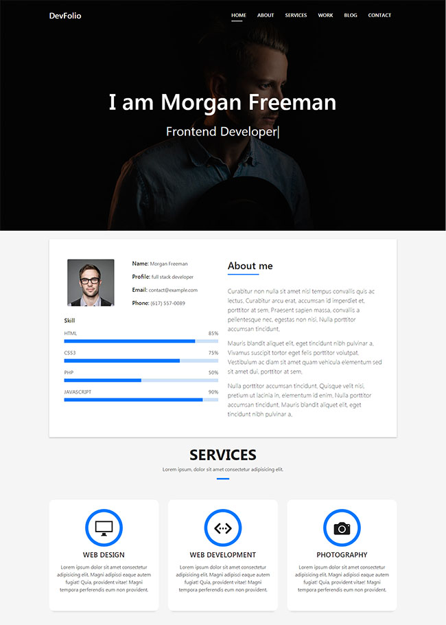 bootstrap前端开发设计师技能展示主页模板