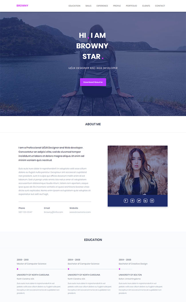 简洁个人主页设计师技能展示网站模板