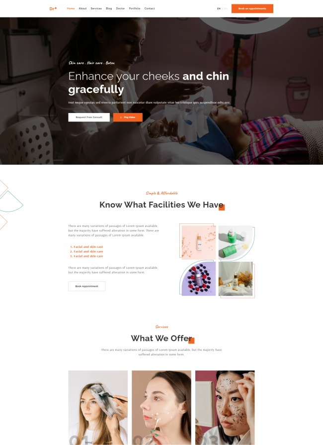 脸部美容服务机构通用网站模板
