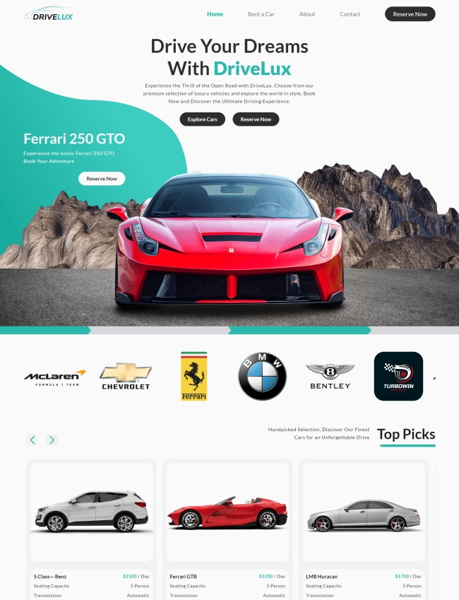 大气汽车租赁预定公司html5网站模板