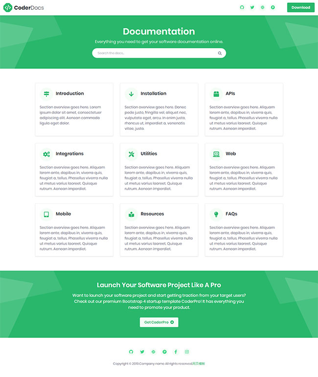 简单文献资料搜索单页网站模板