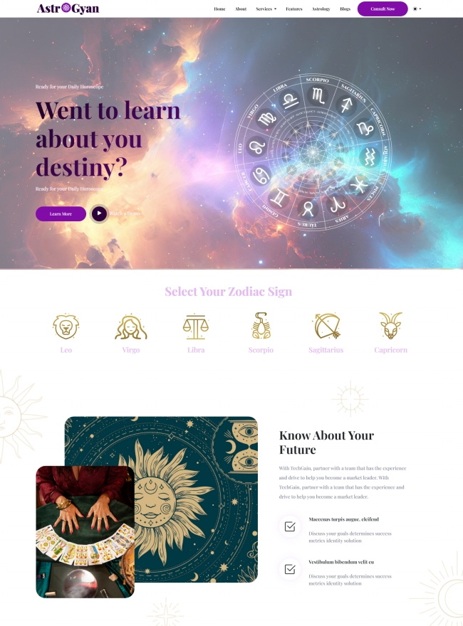 html5星座运势单页网站模板