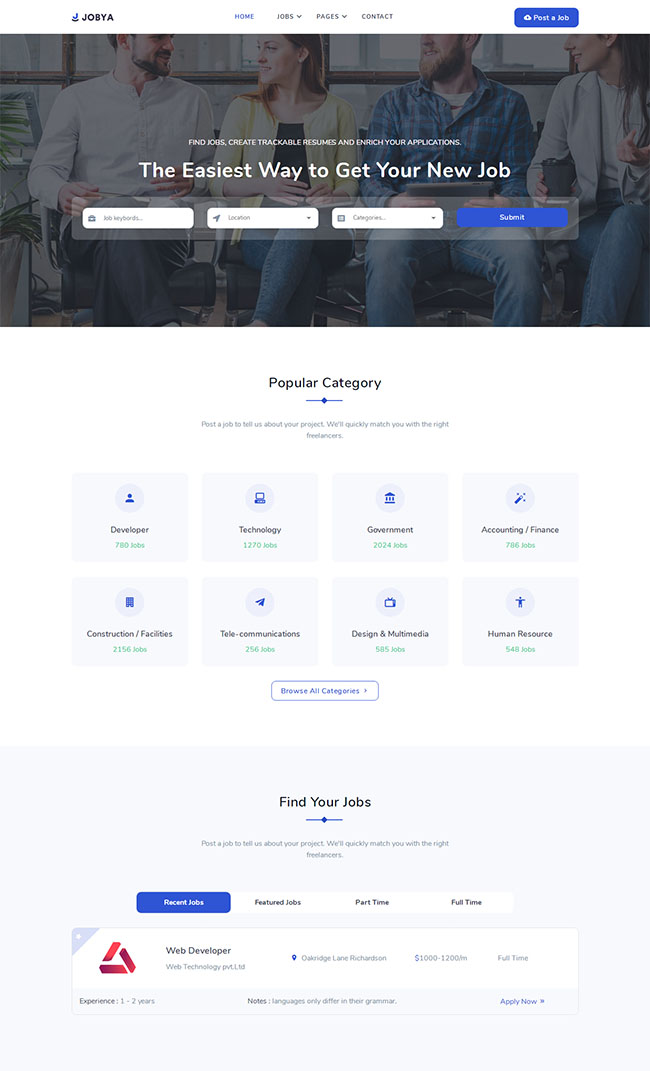工作招聘服务平台html5模板
