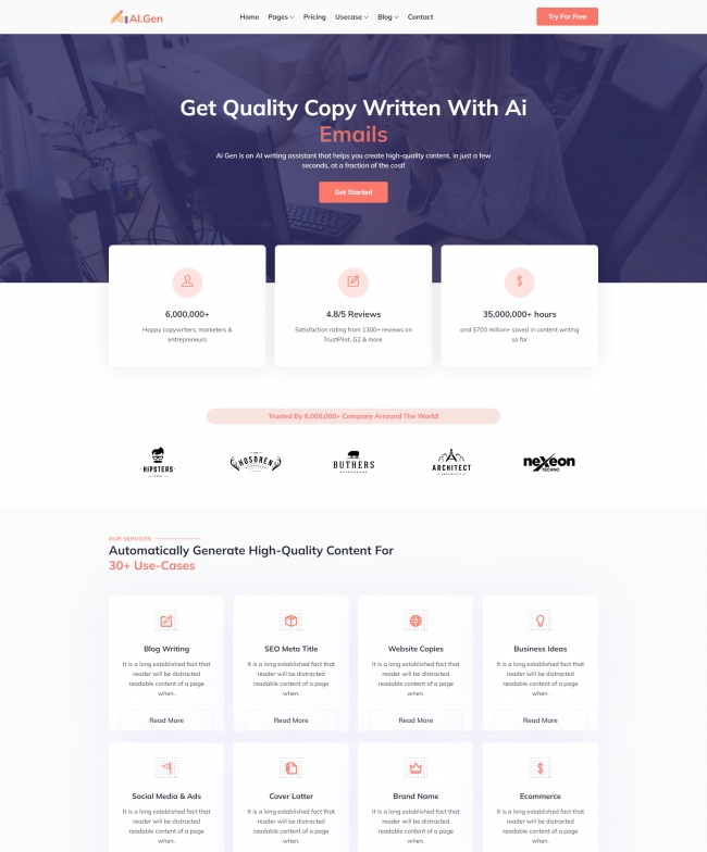 响应式人工智能写作服务公司网站模板