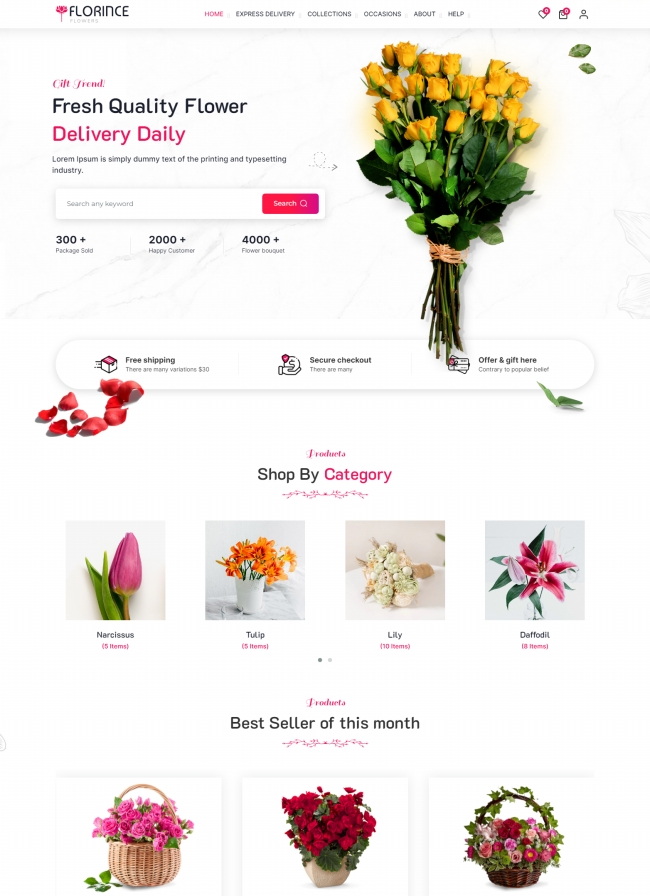 HTML5鲜花商城配送公司html网站模板