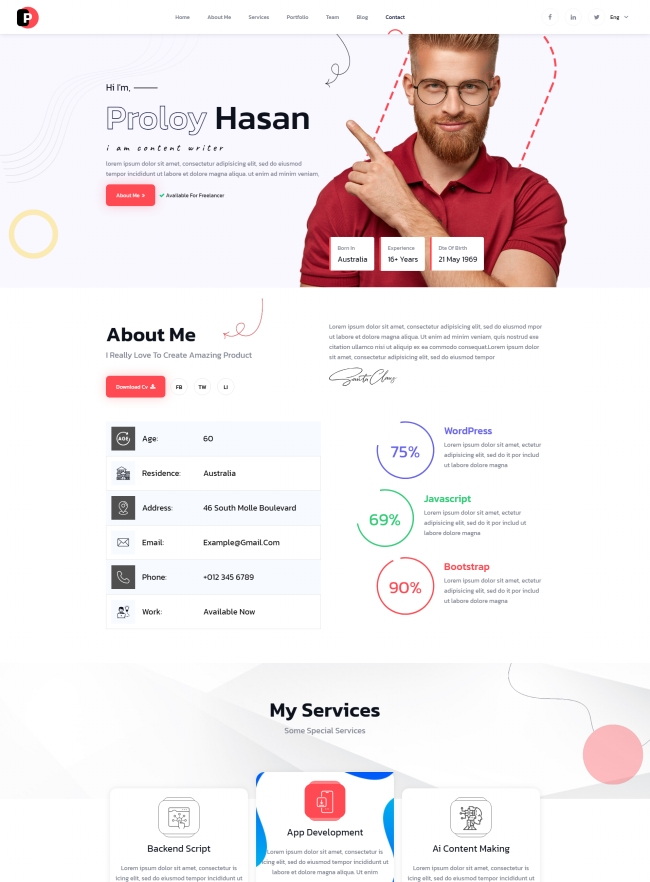 大气自由职业者简历html网页模板