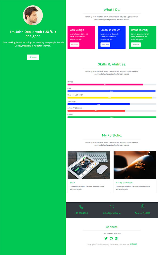 左右分栏个人简历html网站模板