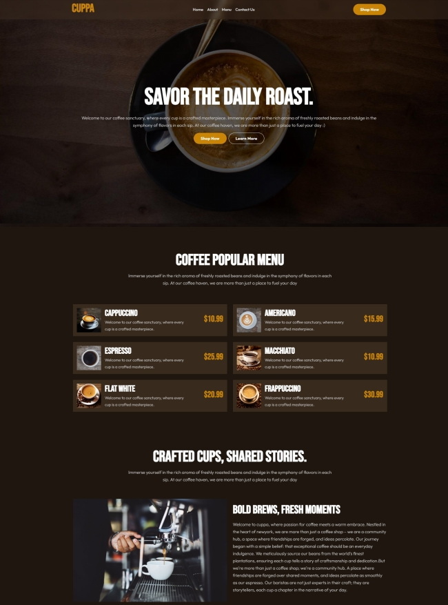 咖啡店宣传推广服务网页模板