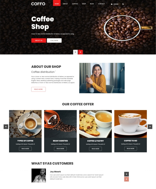 咖啡店宣传响应式网页模板