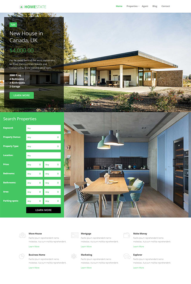 宽屏房屋别墅出售租赁企业模板