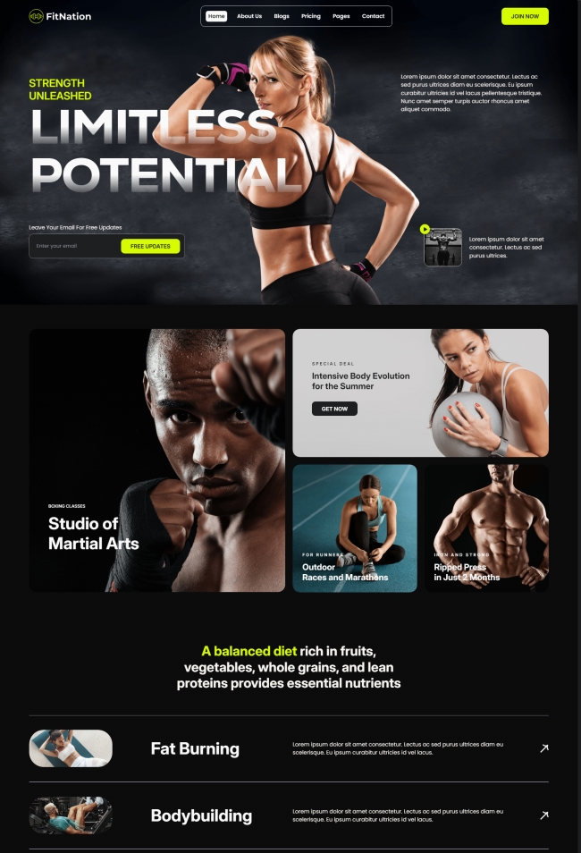 运动健身俱乐部健身会所机构网站模板