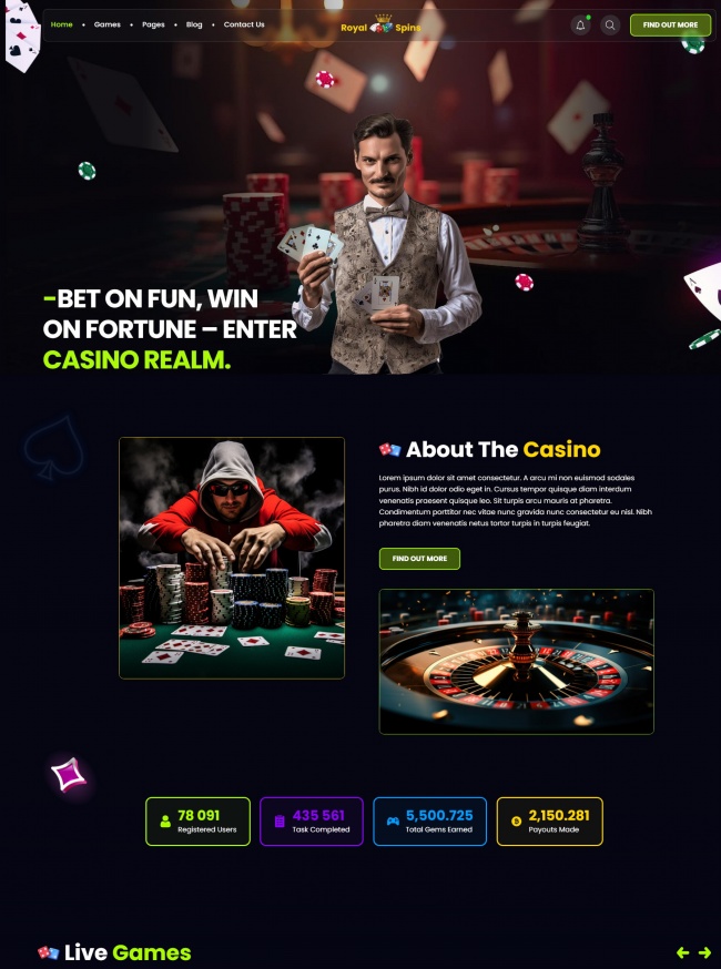 在线纸牌娱乐游戏类html5网站模板