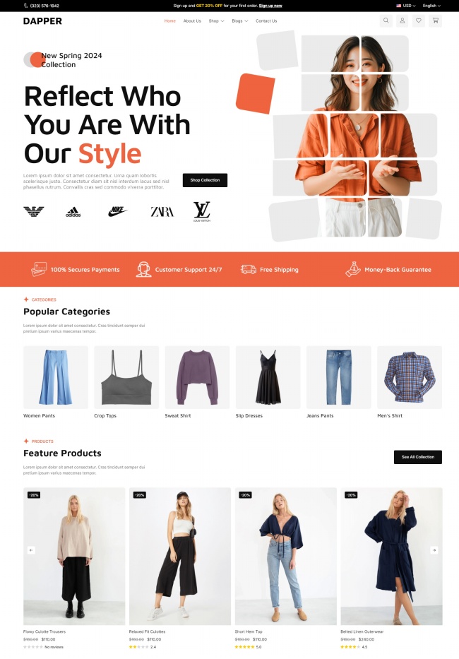 时尚服装服饰在线商城网站模板