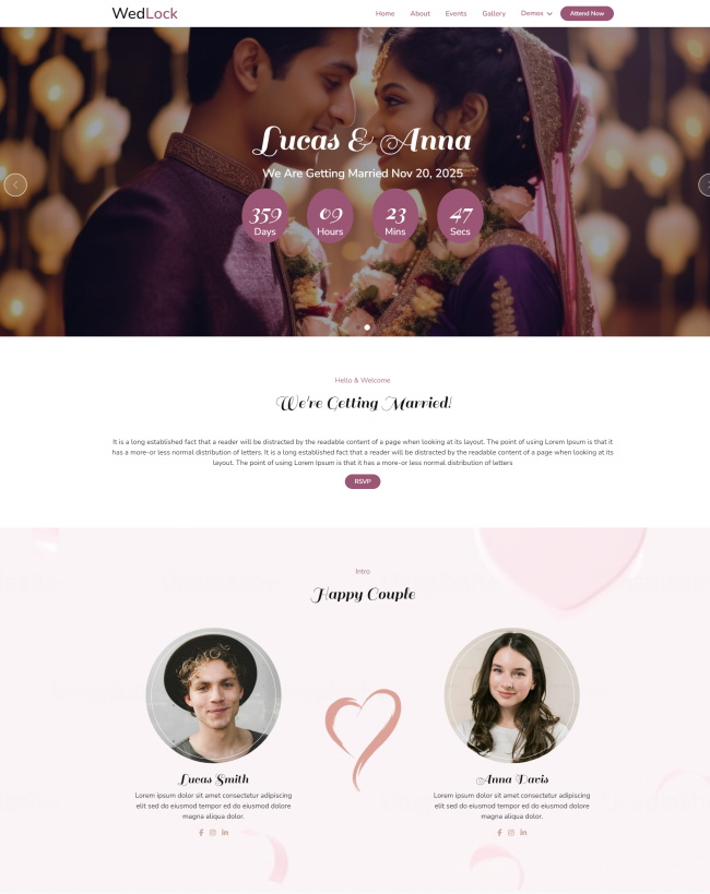 婚礼邀请情侣爱情见证网页模板