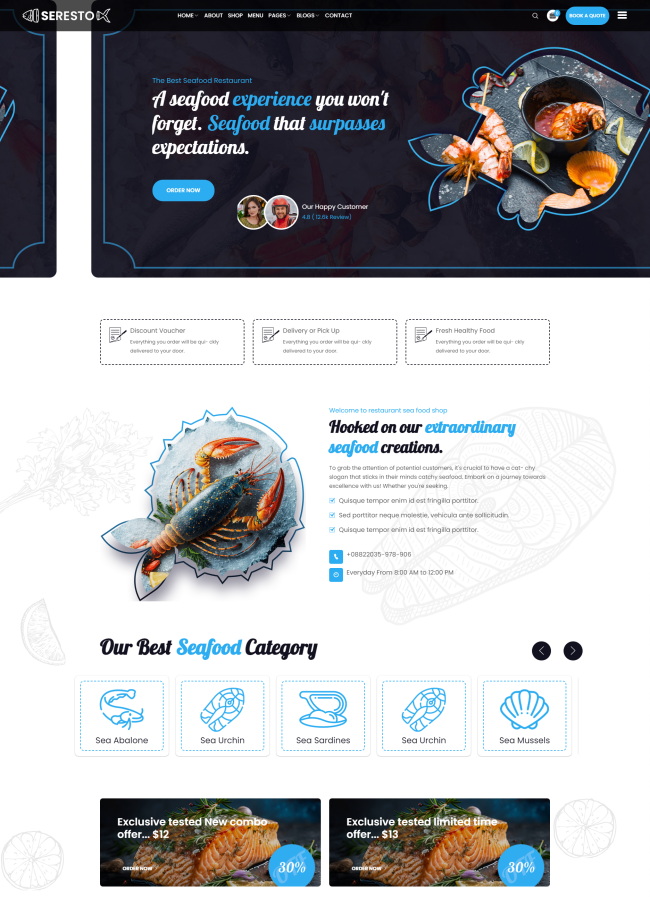 响应式海鲜美食餐厅宣传页网站模板
