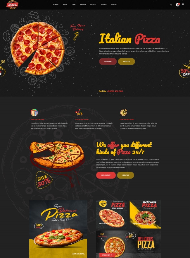 意式披萨餐饮美食服务html5网站模板