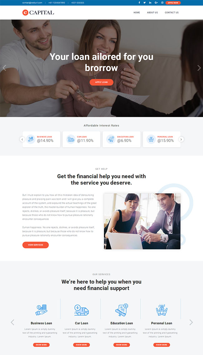 简洁金融保险投资理财公司网页模板